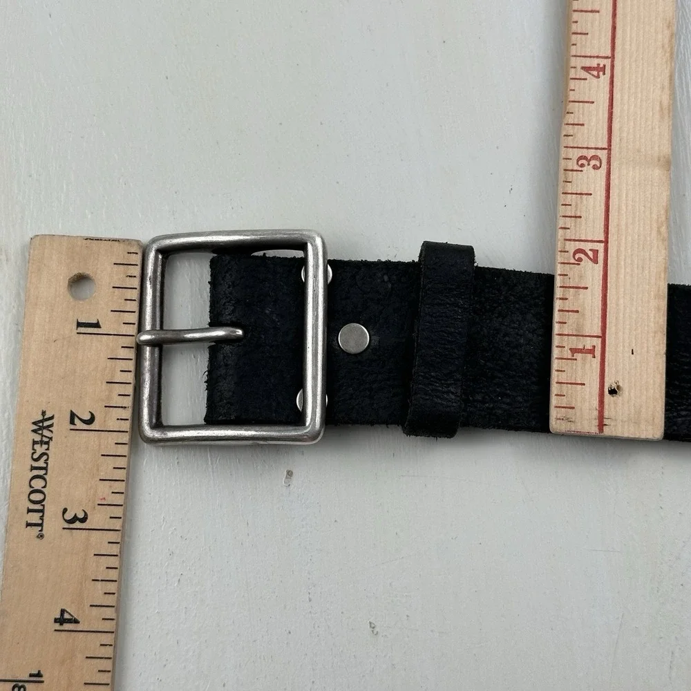 Double RL RRL Roughout Garrison Belt Men 42 Black Suede Leather Distressed 44 46